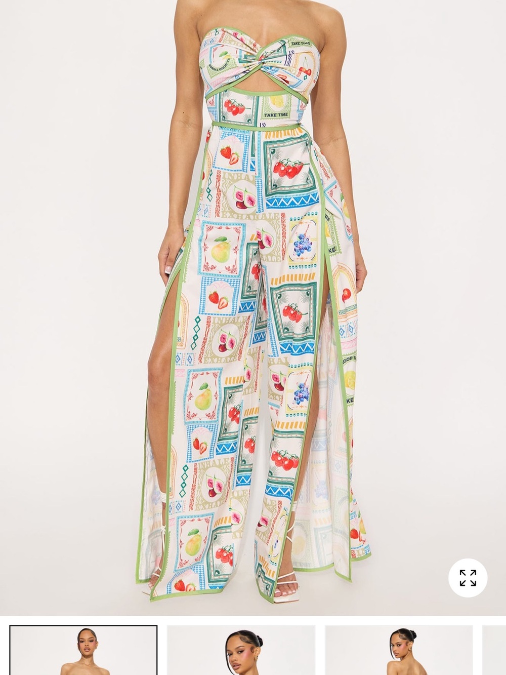 Strapless Wide-Leg Jumpsuit in Multicolor Fruit Print - Picture 1 of 2
